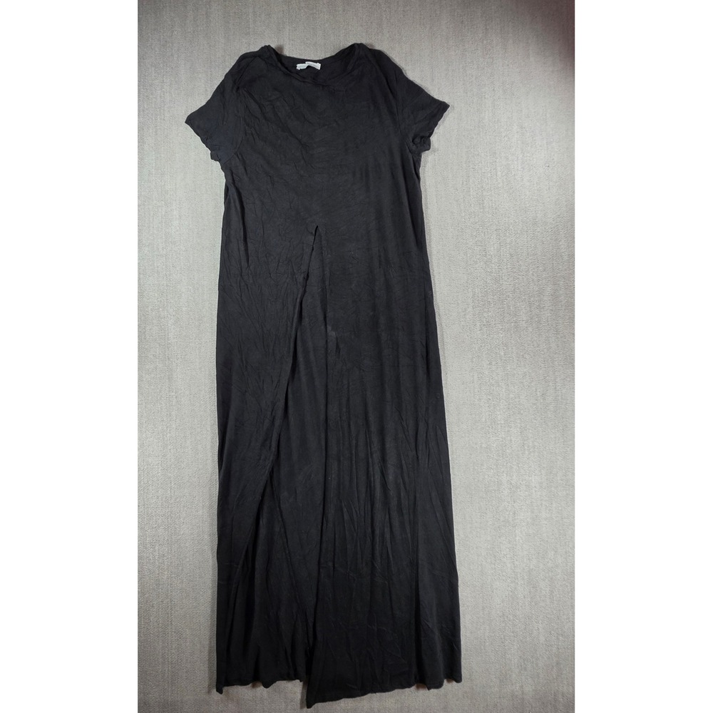 Zara Maxi Shirtdress Womens Small Black Short Sleeve Front Slit Trafaluc Fall